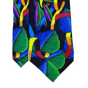 VTG Rush Limbaugh No Boundaries Multicolor Silk Neck Tie Leaf Vivid Colorful 90s
